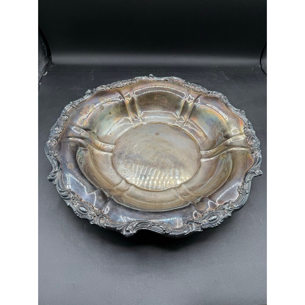 Vintage Decorative Silver-Plated Bowl - 13.5" Diameter